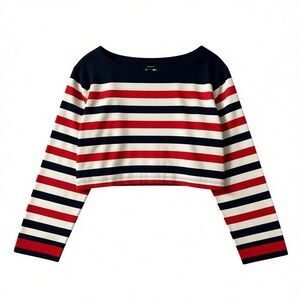 J. Crew Navy and White Patriotic Striped Cropped Top Size Large
